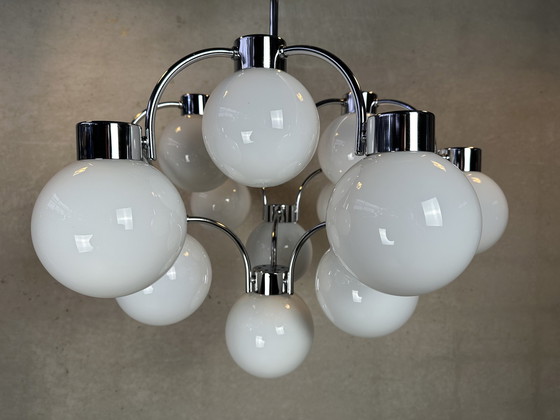 Image 1 of Vintage Design Chandelier - Opaline And Chrome