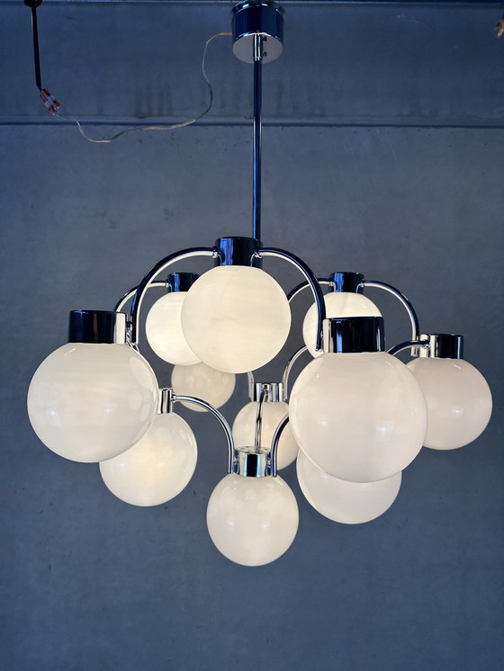 Image 1 of Vintage Design Chandelier - Opaline And Chrome