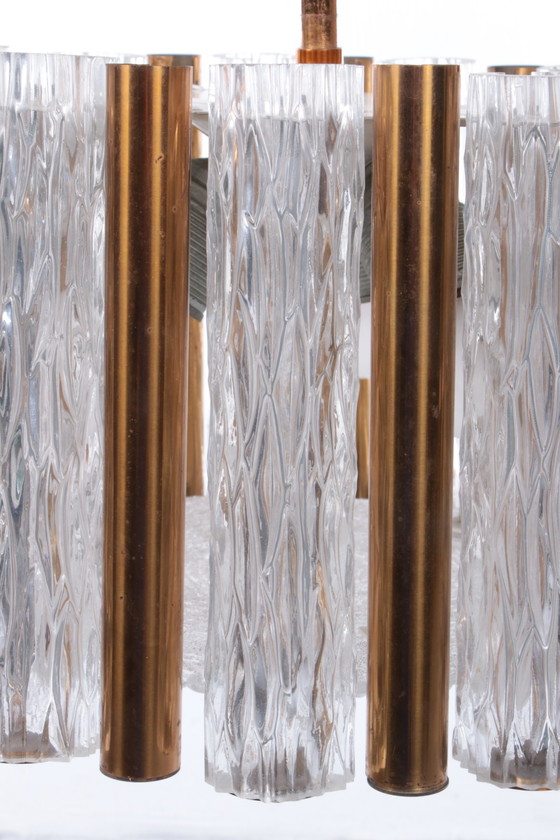 Image 1 of Kaiser Leuchten Lampadario vintage rotondo in vetro cristallo ghiaccio, anni '60