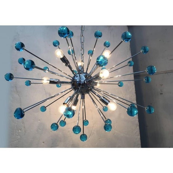 Image 1 of Contemporary Murano Glass Sputnik Blue Italian Handmade Chandelier