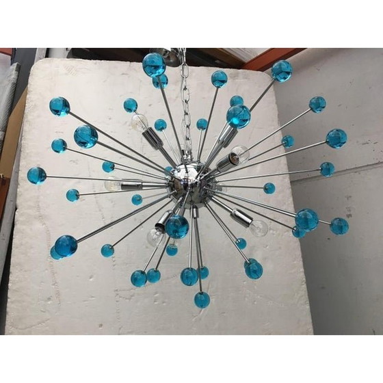 Image 1 of Contemporary Murano Glass Sputnik Blue Italian Handmade Chandelier