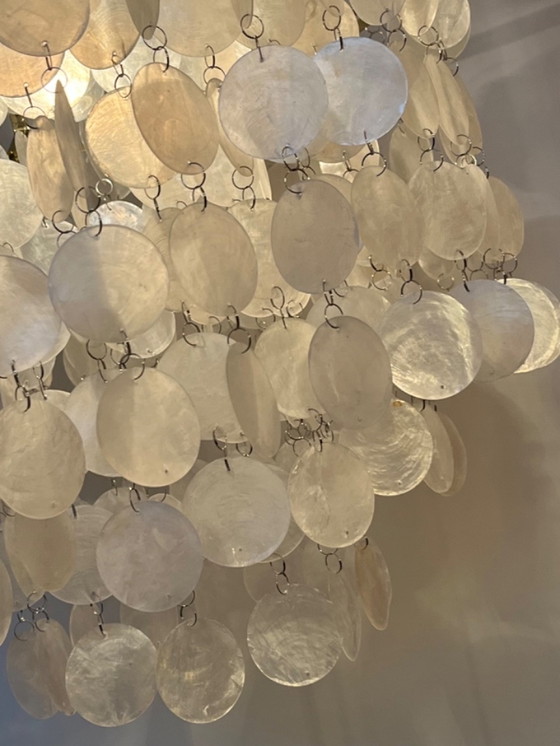 Image 1 of Capiz Pendant Lamp Gold Frame Shells Pearl Opaline