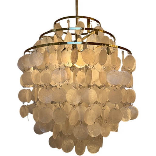 Capiz Pendant Lamp Gold Frame Shells Pearl Opaline