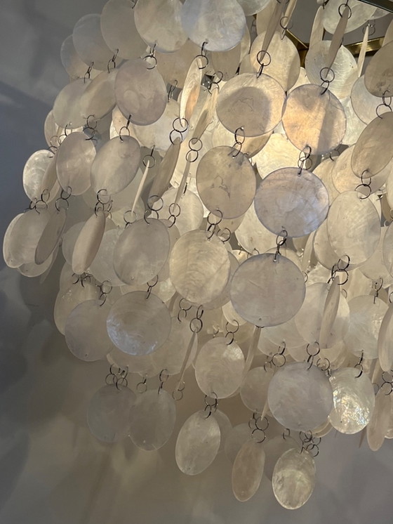 Image 1 of Capiz Pendant Lamp Gold Frame Shells Pearl Opaline