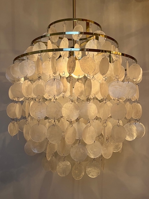 Capiz Pendant Lamp Gold Frame Shells Pearl Opaline