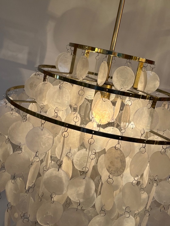 Image 1 of Capiz Pendant Lamp Gold Frame Shells Pearl Opaline