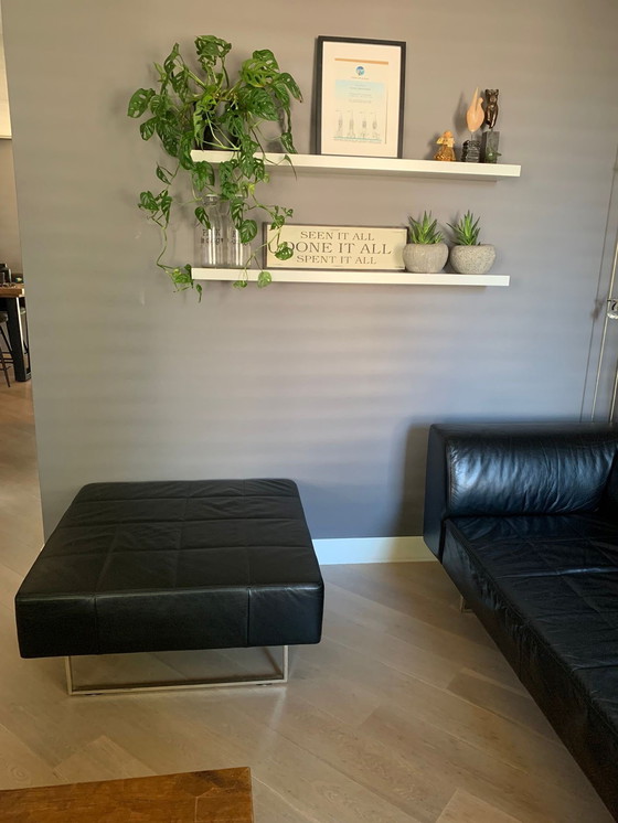 Image 1 of Poltrona Frau Sofa And Ottoman Black Leather And Silver Base