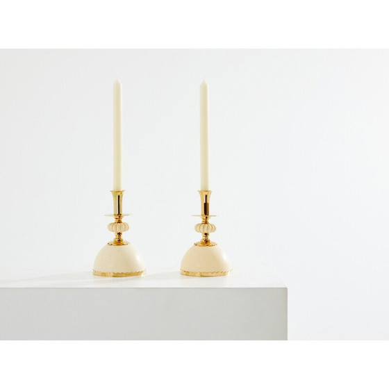 Image 1 of Pair of vintage brass ostrich egg candlesticks by Christian Dior, 1970