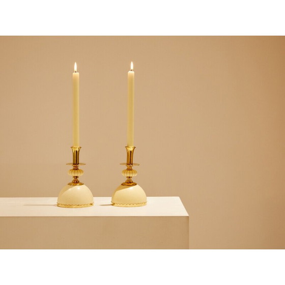 Image 1 of Pair of vintage brass ostrich egg candlesticks by Christian Dior, 1970