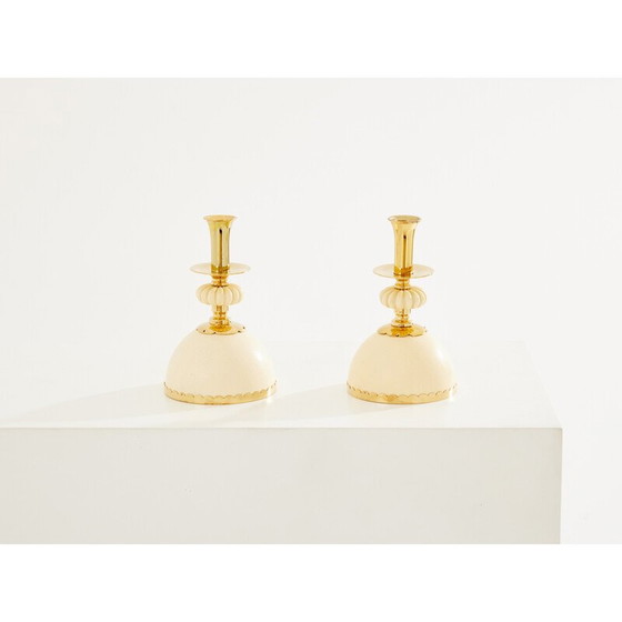 Image 1 of Pair of vintage brass ostrich egg candlesticks by Christian Dior, 1970