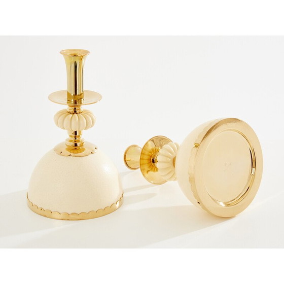 Image 1 of Pair of vintage brass ostrich egg candlesticks by Christian Dior, 1970