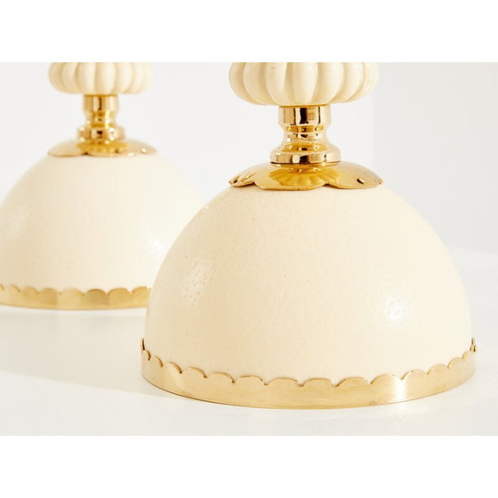 Image 1 of Pair of vintage brass ostrich egg candlesticks by Christian Dior, 1970