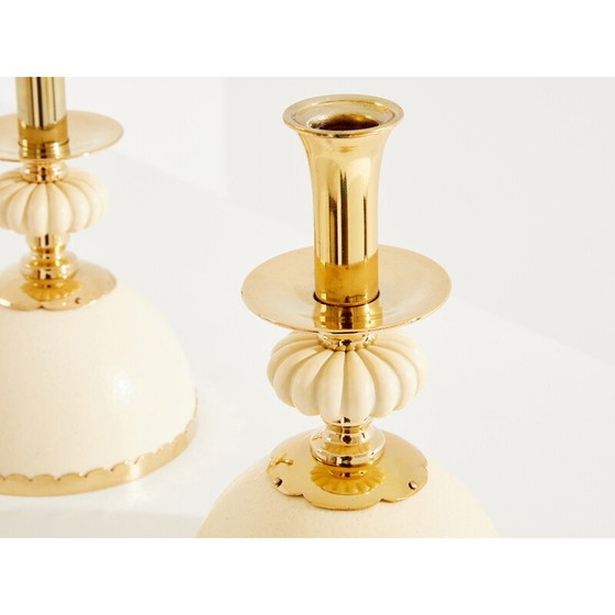 Image 1 of Pair of vintage brass ostrich egg candlesticks by Christian Dior, 1970