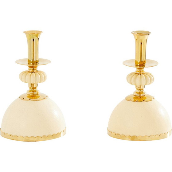 Image 1 of Pair of vintage brass ostrich egg candlesticks by Christian Dior, 1970