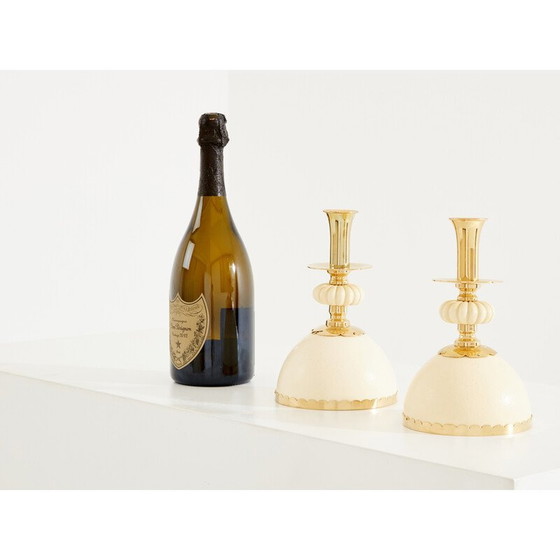 Image 1 of Pair of vintage brass ostrich egg candlesticks by Christian Dior, 1970