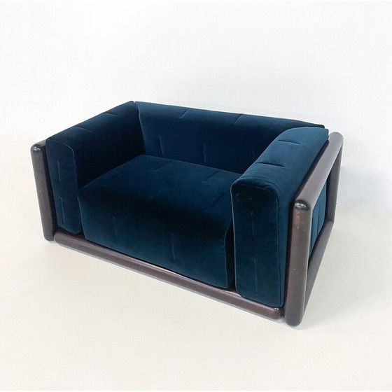 Image 1 of Mid-century blue velvet Cornaro sofa by Carlo Scarpa for S.Gavina, Italy 1970s