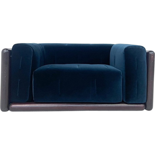 Mid-century blue velvet Cornaro sofa by Carlo Scarpa for S.Gavina, Italy 1970s