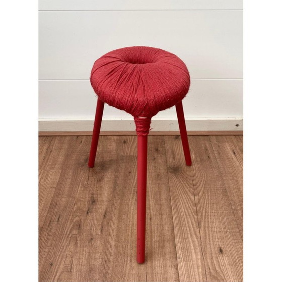 Vintage red metal and wool stool model Eskilstuna by Ikea