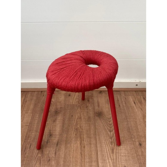Image 1 of Vintage red metal and wool stool model Eskilstuna by Ikea, 1990s