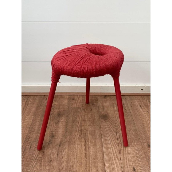 Image 1 of Vintage red metal and wool stool model Eskilstuna by Ikea, 1990s