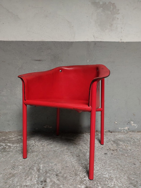 Image 1 of Red Leather Armchair Memphis Style 80'