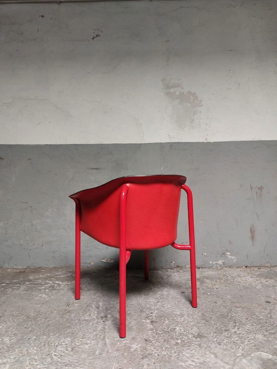 Image 1 of Red Leather Armchair Memphis Style 80'