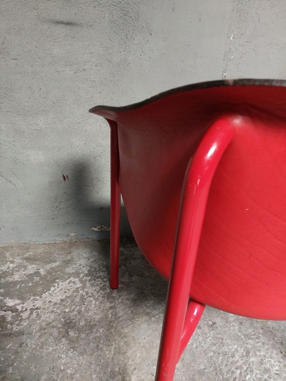 Image 1 of Red Leather Armchair Memphis Style 80'