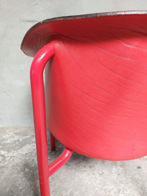 Image 1 of Red Leather Armchair Memphis Style 80'