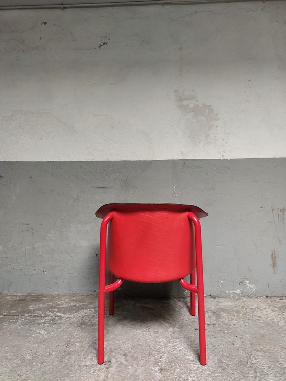 Image 1 of Red Leather Armchair Memphis Style 80'