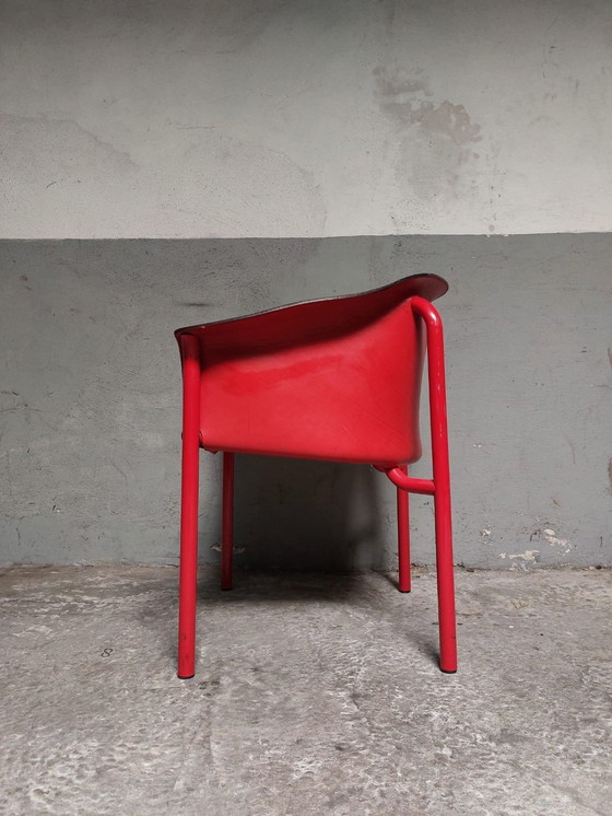 Image 1 of Red Leather Armchair Memphis Style 80'