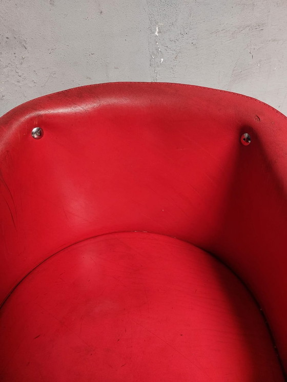 Image 1 of Red Leather Armchair Memphis Style 80'