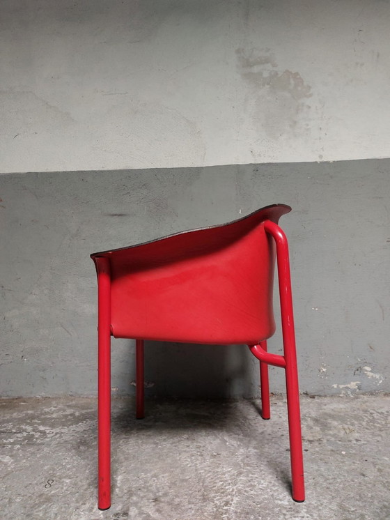 Image 1 of Red Leather Armchair Memphis Style 80'