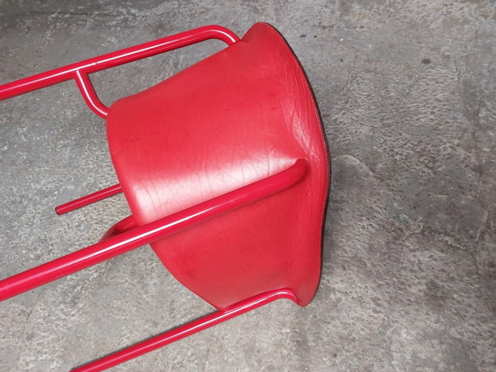 Image 1 of Red Leather Armchair Memphis Style 80'