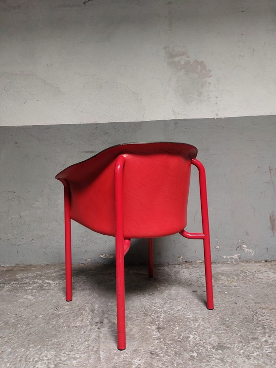 Image 1 of Red Leather Armchair Memphis Style 80'