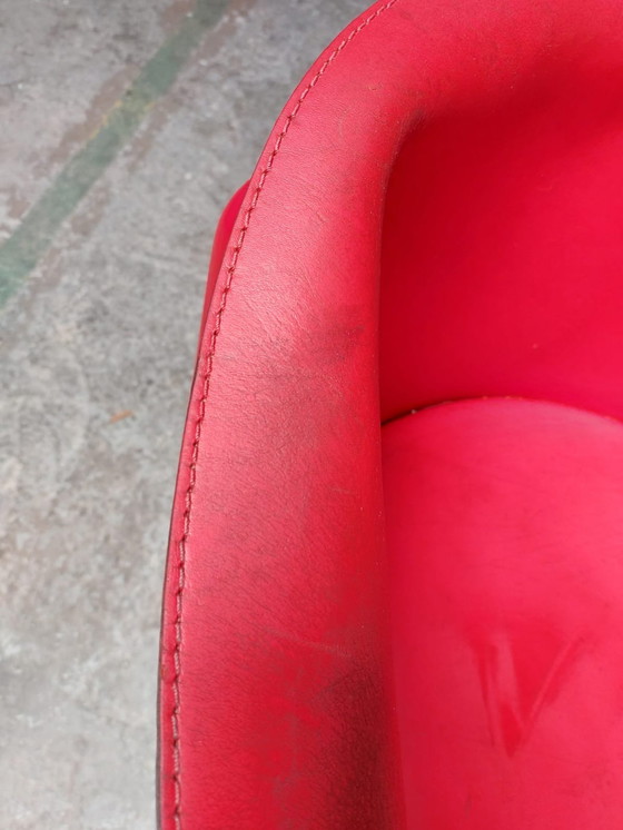 Image 1 of Red Leather Armchair Memphis Style 80'