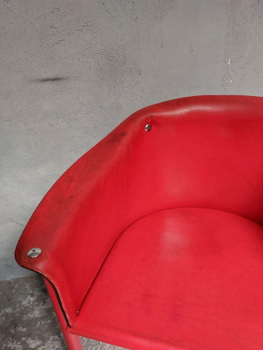 Red Leather Armchair Memphis Style 80'