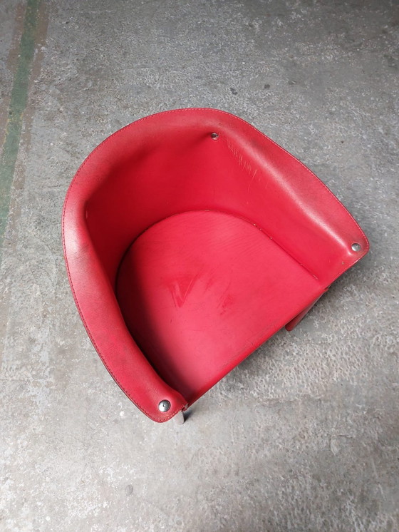 Image 1 of Red Leather Armchair Memphis Style 80'