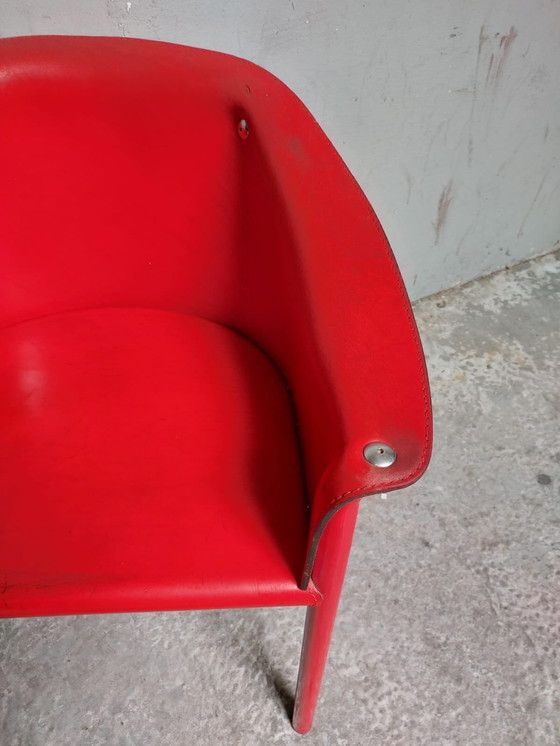 Image 1 of Red Leather Armchair Memphis Style 80'