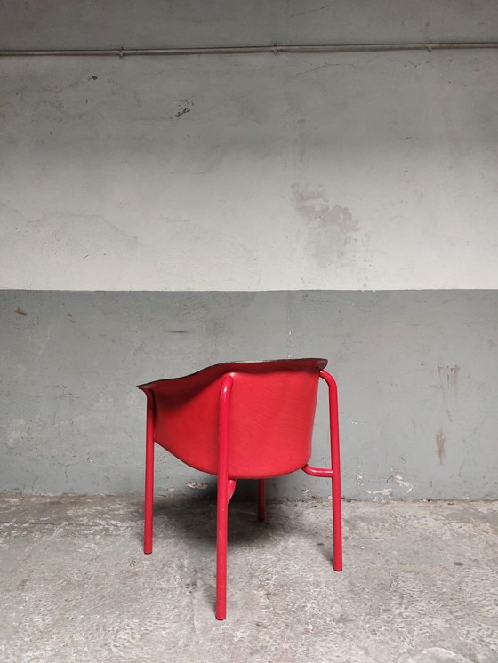 Image 1 of Red Leather Armchair Memphis Style 80'