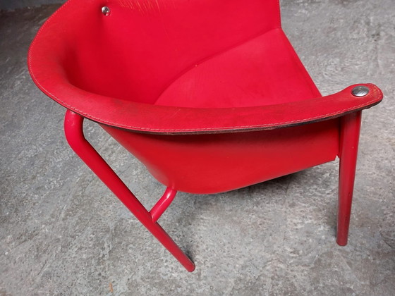 Image 1 of Red Leather Armchair Memphis Style 80'