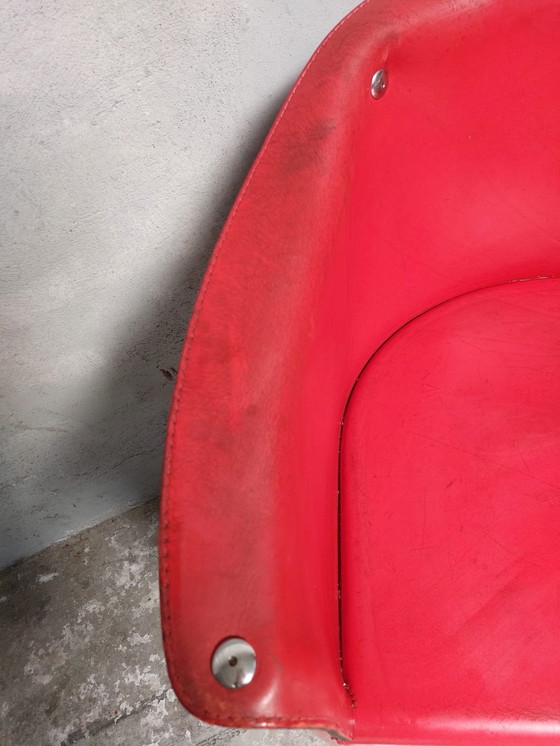 Image 1 of Red Leather Armchair Memphis Style 80'