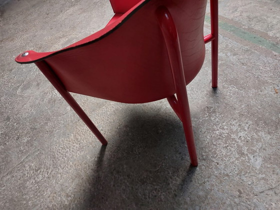 Image 1 of Red Leather Armchair Memphis Style 80'