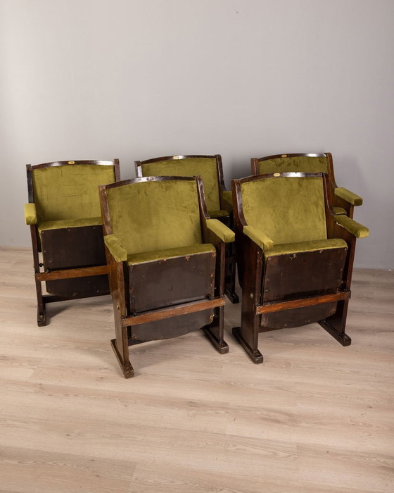 Image 1 of Vintage Italian Cinema Chair in Green Velvet, 1960s