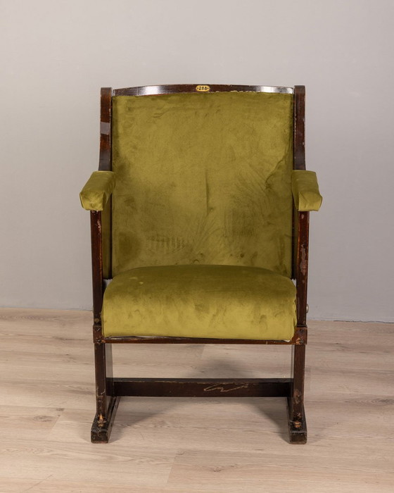 Image 1 of Vintage Italian Cinema Chair in Green Velvet, 1960s