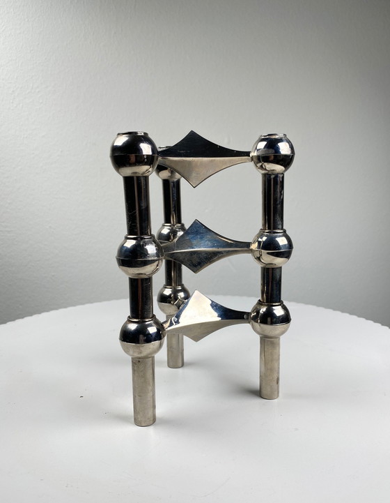 Image 1 of 3X Stoff Nagel Chrome / Silver Tone Modular Candle Holders In Original Box