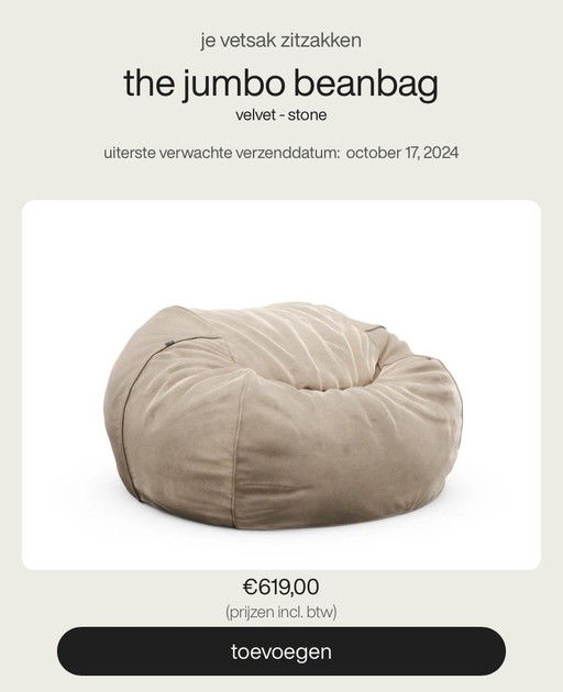 Vetsak Jumbo Beanbag Velvet Stone