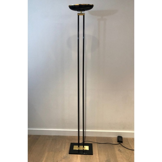 Image 1 of Lampada da terra vintage in metallo laccato nero e ottone, 1970