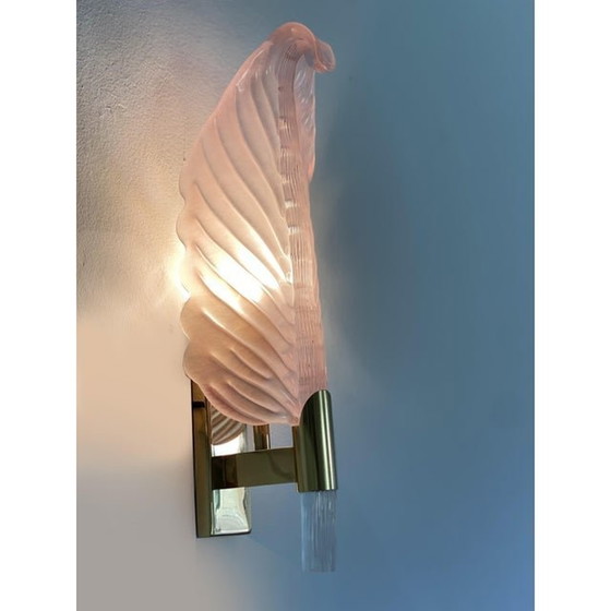 Image 1 of Set Of Two Mid-Century Modern Pink Leaf Murano Glass Wall Sconces