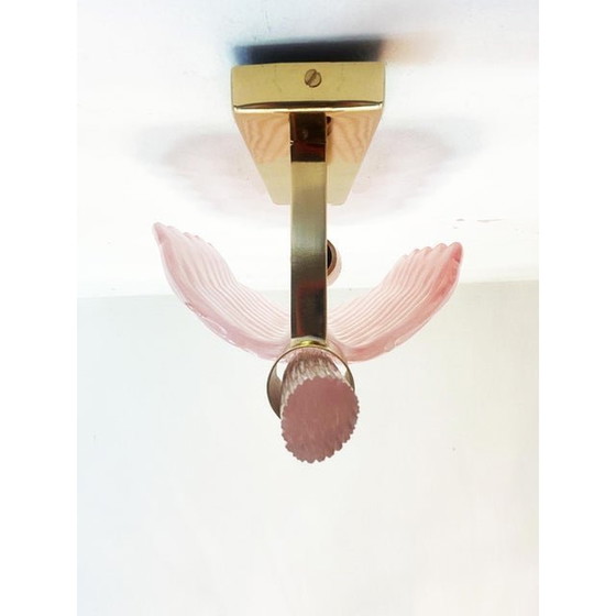 Image 1 of Set Of Two Mid-Century Modern Pink Leaf Murano Glass Wall Sconces