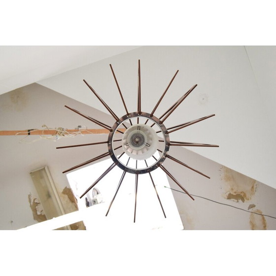 Image 1 of Vintage pendant lamp in wood and glass by Drevo Humpolec, Czechoslovakia 1970